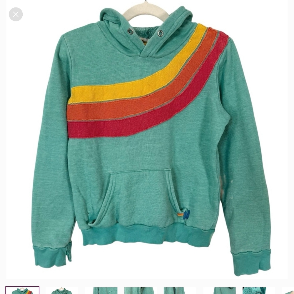 Aviator Nation Kids Size 8 Pullover Hoodie in Green Retro 70s Inspired